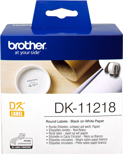 Brother DK-11218 Etiquetas redondas 24mm Negro sobre blanco