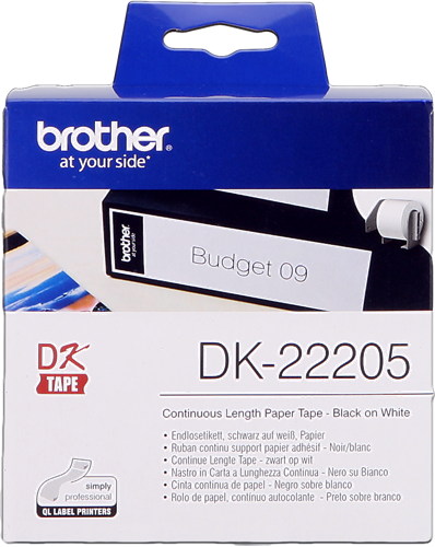 Brother DK-22205 Etiquetas continuas 62mm x 30,48m Negro sobre blanco