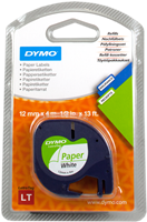 DYMO Etiquetas de papel LetraTAG 12mm x 4m Cinta mecanográfico Negro sobre blanco
