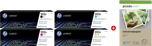 HP 203X negro / cian / magenta / amarillo Value Pack + Prindo Green Recyclingpapier 500 Blatt