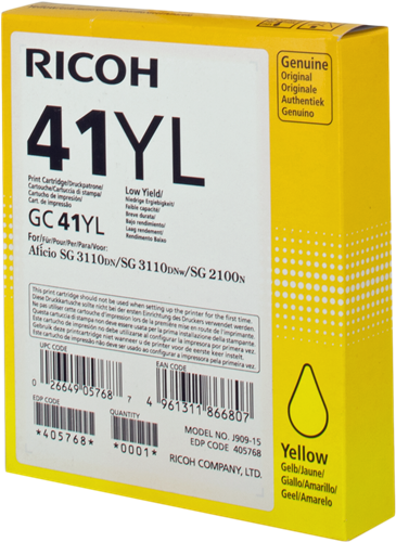 Ricoh Cartucho de gel GC41YL amarillo